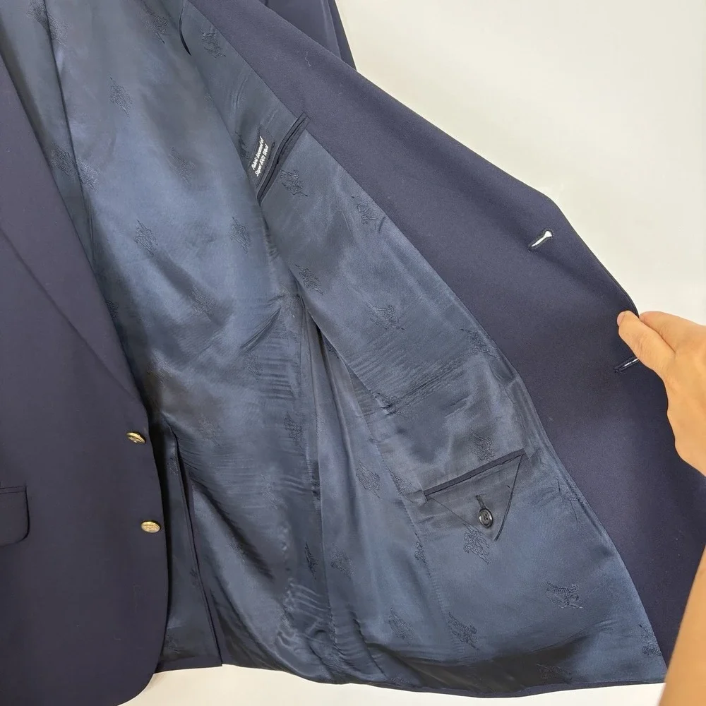 Burberrys Vtg Blazer Mens Sz 46L Navy 100% Wool‎ Super 110s USA Made Burberry